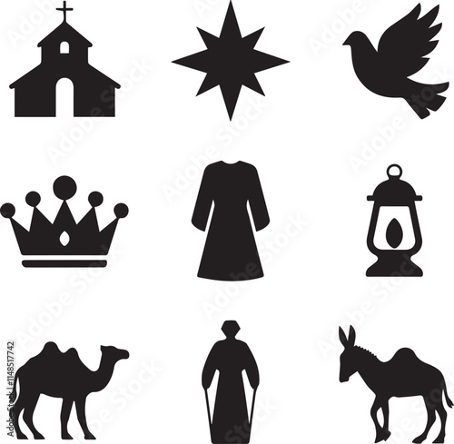  Epiphany Three Kings' Day elements set silhouette vector