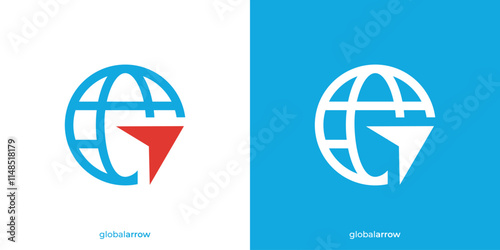 Simple Global Arrow Logo.  Globe and Arrow Icon Graphic Suitable for Global Logiostics Company.