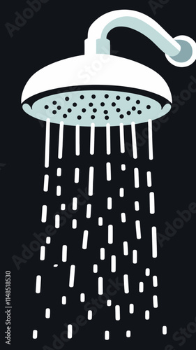 Modern Vector Illustration of a Showerhead with Water Flow for Bathroom Design Concepts