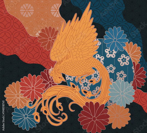 abstract illustration of mythological bird phoenix Fenghuang	