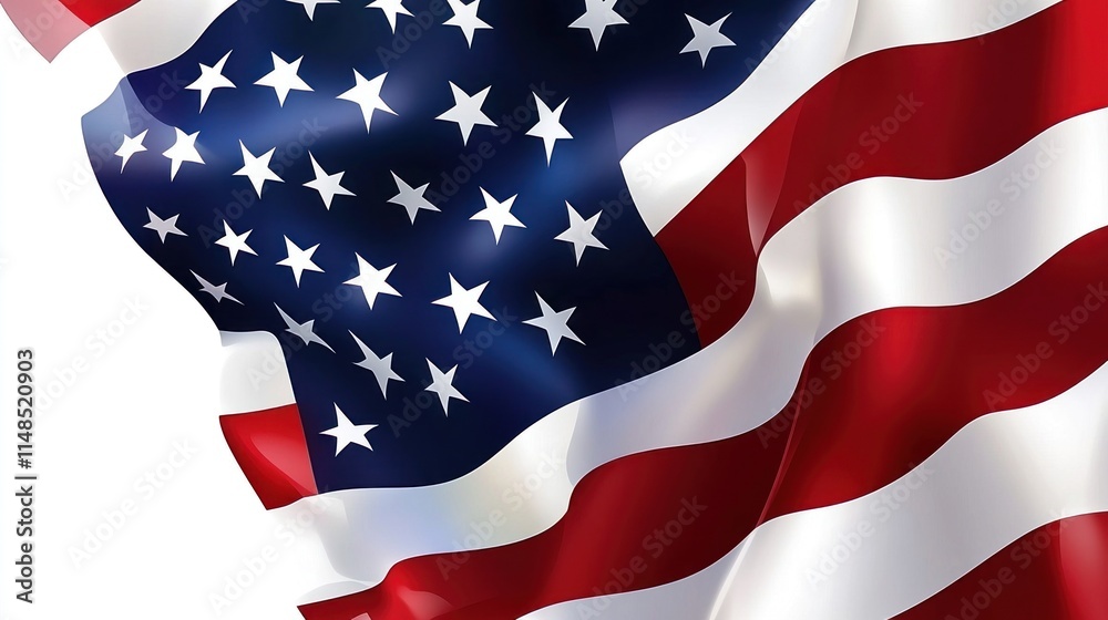 Obraz premium Vector illustration of a waving American flag with crisp details on a transparent background, suitable for advertising and promotional designs.