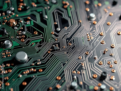 Close-Up of Intricate Circuit Board Technology Components AI Generated photo