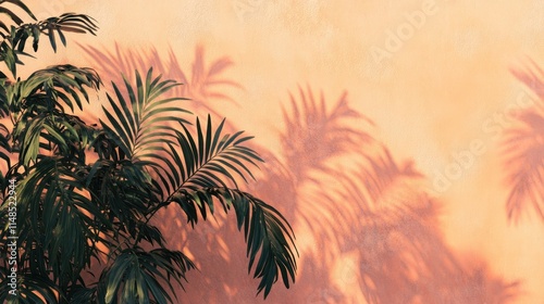 Wallpaper Mural Palm Fronds Cast Shadows On A Peach Wall Torontodigital.ca