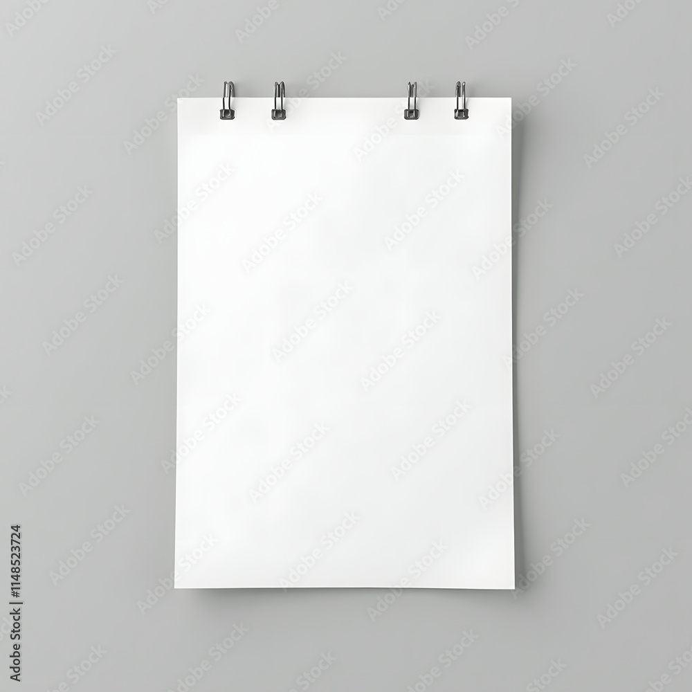 Blank notepad mockup hanging with clips on a gray background
