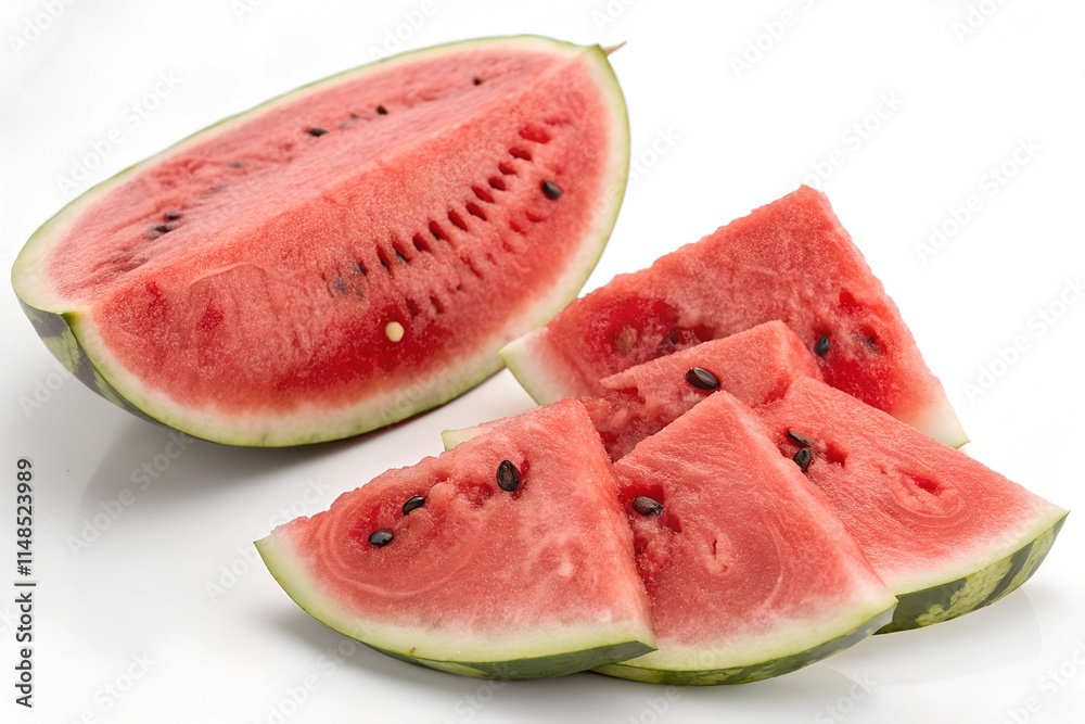 A high resolution graph of a sliced watermelon on a pristine white background A high resolution graph of a sliced watermelon on a pristine white background