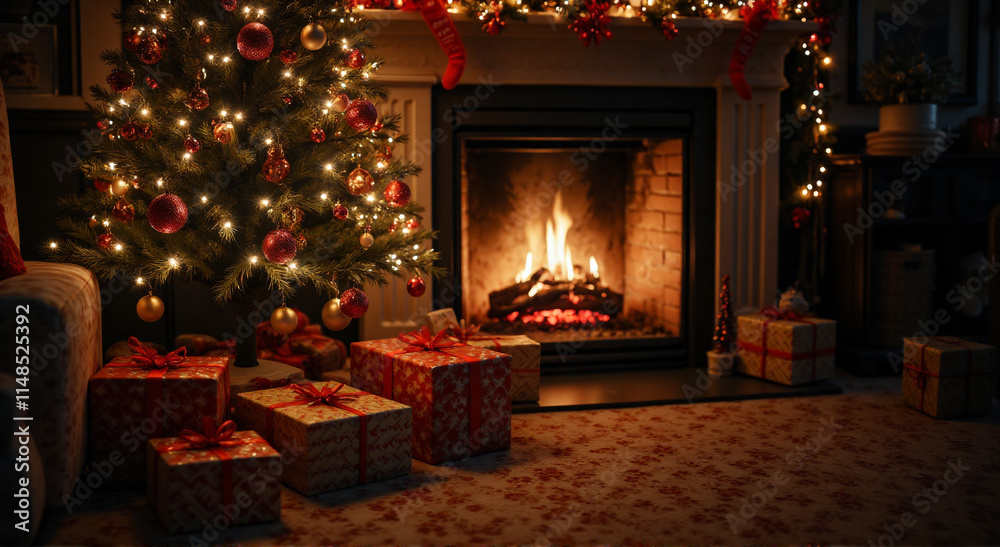 fireplace with christmas tree fireplace with christmas tree