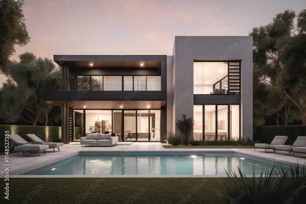 Modern Two Story House With Pool And Landscaping Modern Two Story House With Pool And Landscaping