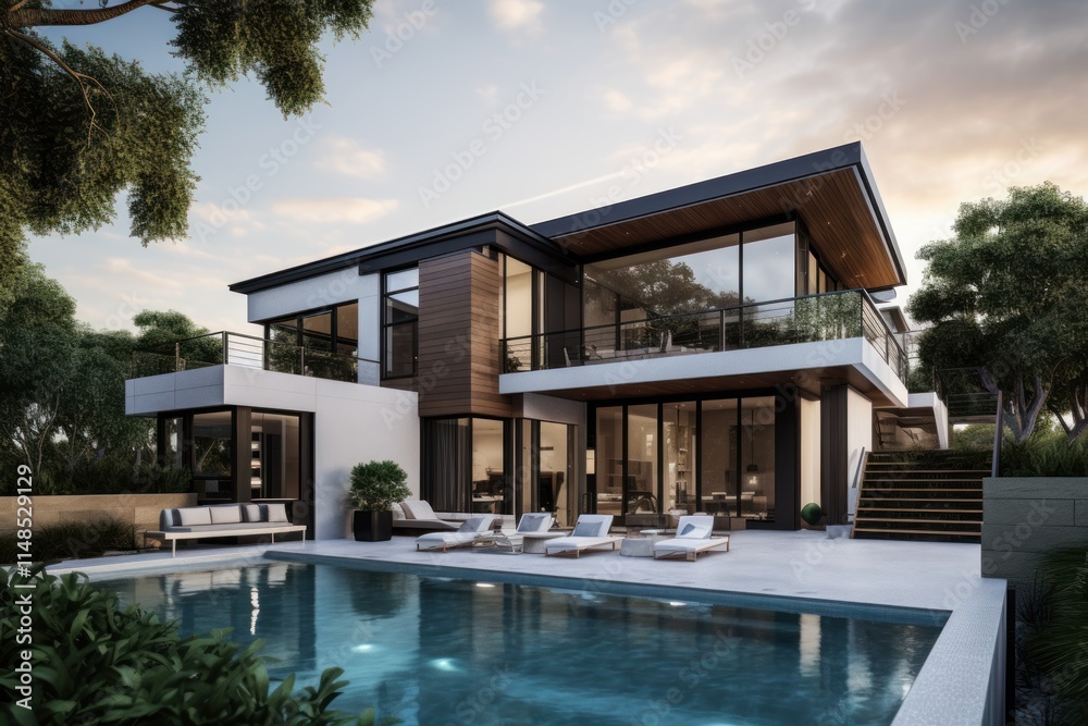 Fototapeta premium Modern Luxury Home with Pool and Landscaping