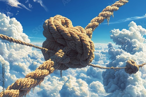 Close up of a rope on a background of the blue sky