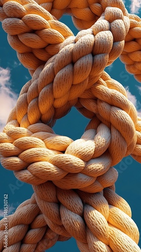 Close up of a rope on a background of the blue sky