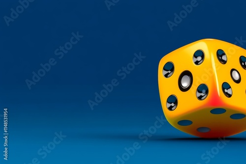 A flat design of a die with the number six visible, surrounded by subtle dots to indicate gameplay, rendered in vibrant primary colors photo