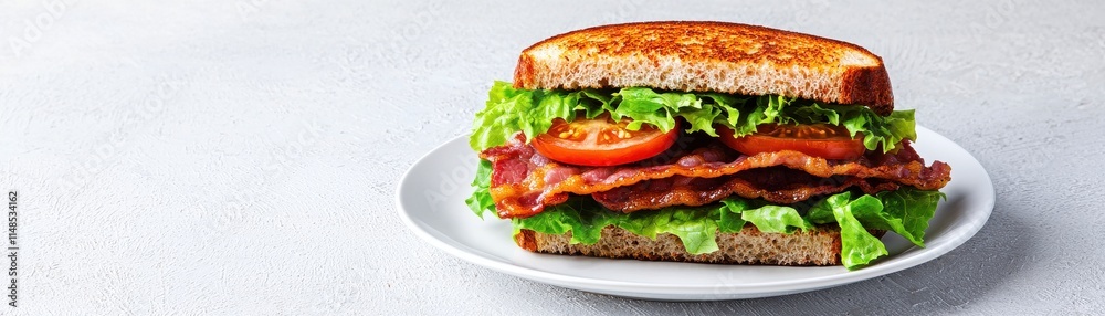 A delicious sandwich featuring crispy bacon, fresh lettuce, and ripe tomatoes, served on toasted bread. A delicious sandwich featuring crispy bacon, fresh lettuce, and ripe tomatoes, served on toasted bread.