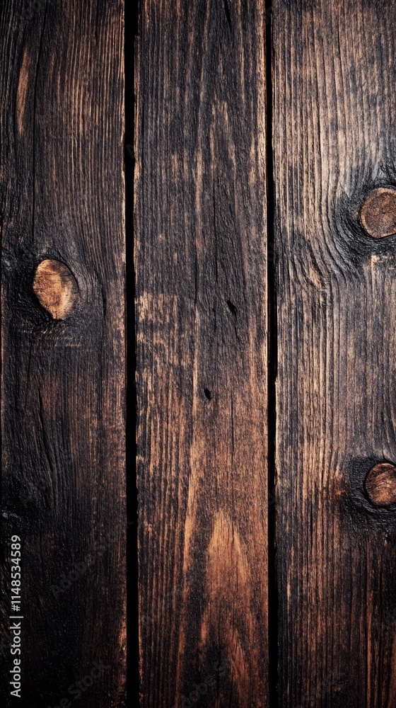 A close-up of dark wood, background, wooden, planken planks with knots, showcasing natural texture and grain patterns. A close-up of dark wood, background, wooden, planken planks with knots, showcasing natural texture and grain patterns.