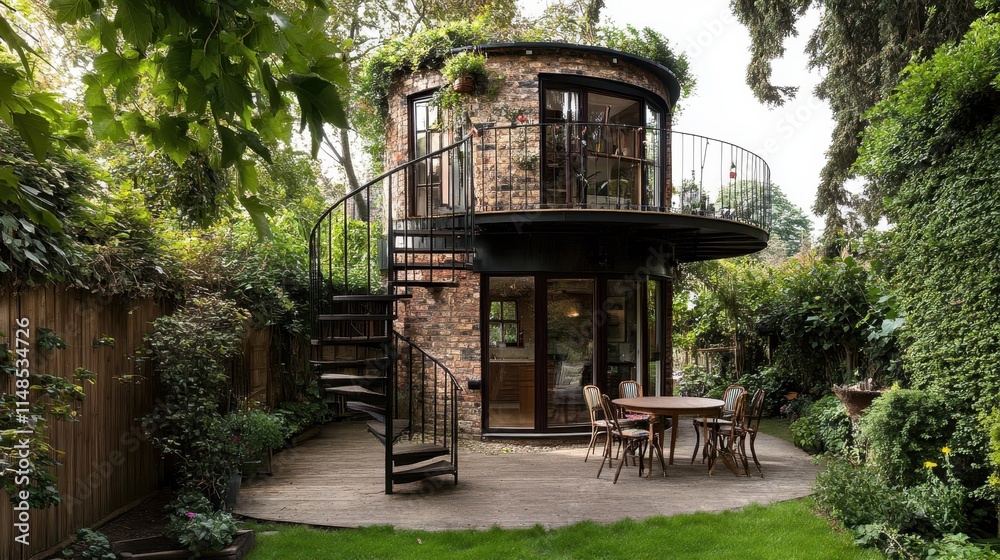Unique Round Brick House in Lush Garden Setting