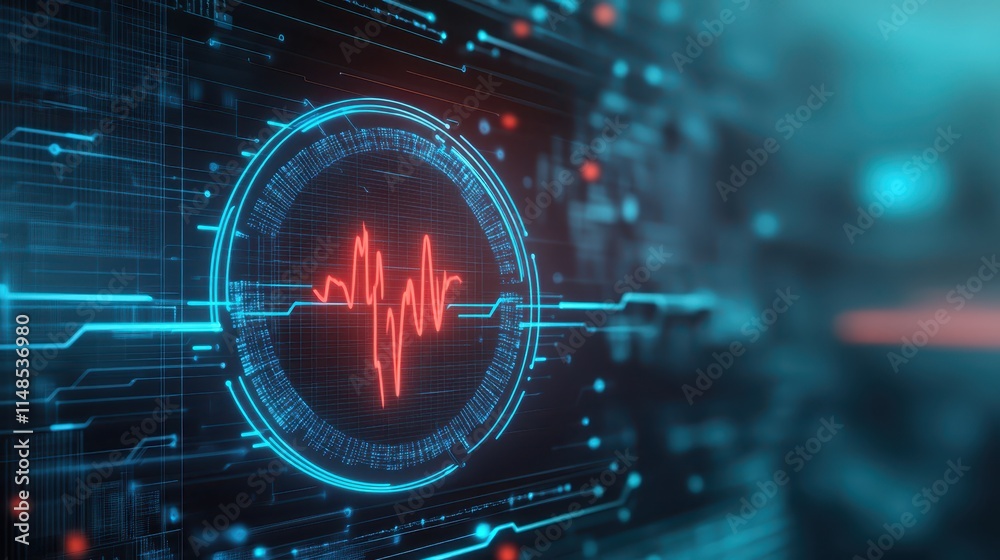 Fototapeta premium Digital heartbeat monitor, realtime cardiac monitoring and vital signs analysis in healthcare
