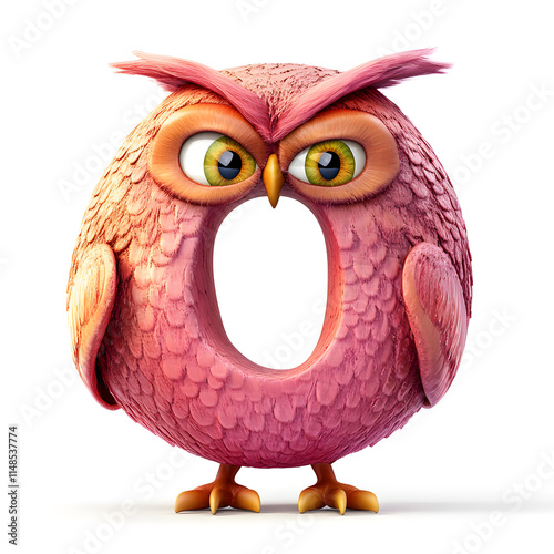 Letter O and a serious owl, Owl illustrating letter o, Animal alphabet collection, bird isolated on white background for kid's education and young learners photo