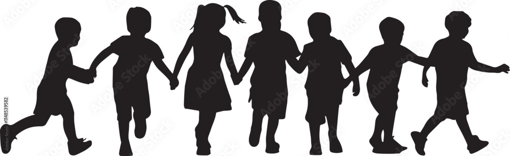 High-Quality Solid Black Silhouette of Children Playing with Clean Edges High-Quality Solid Black Silhouette of Children Playing with Clean Edges