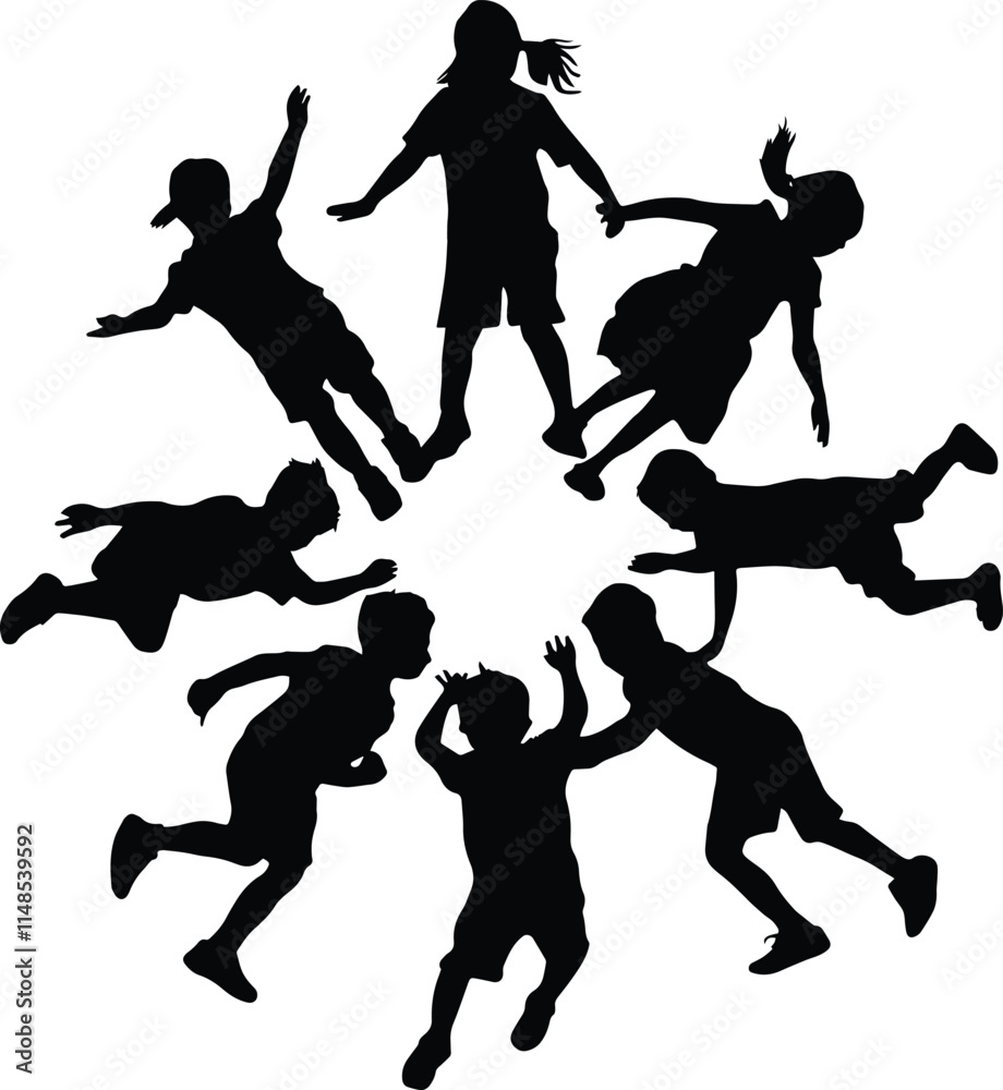 Fototapeta premium High-Quality Solid Black Silhouette of Children Playing with Clean Edges