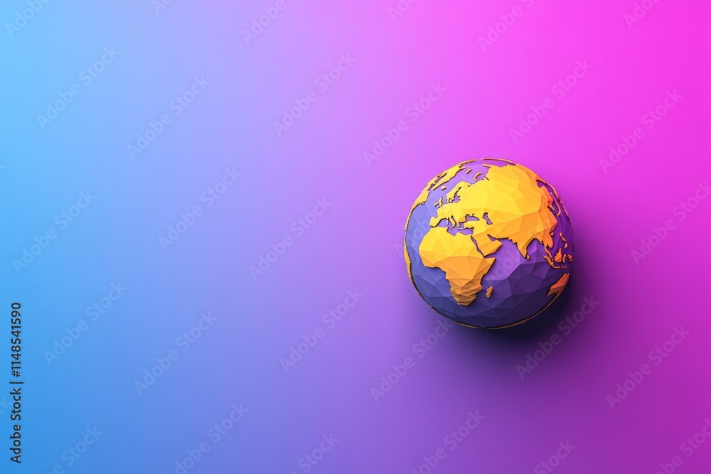 A minimalist geometric representation of Earth with triangular patterns forming continents, placed against a clean gradient background