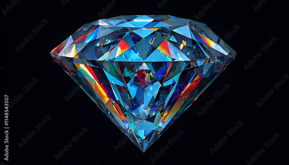 beautiful blue diamond against black background. digital artwork. Ai generated