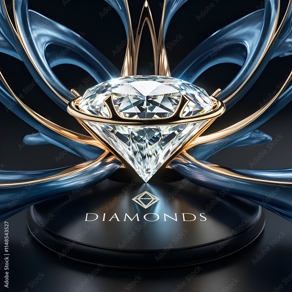 beautiful blue diamond jewelry against abstract design blue background. digital artwork. Ai generated