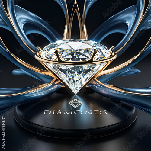 Obraz na płótnie beautiful blue diamond jewelry against abstract design blue background. digital artwork. Ai generated w salonie