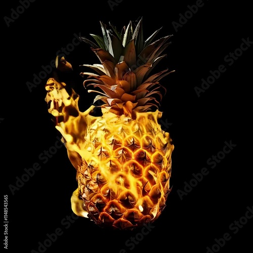 Pineapple Inferno, burning in black isolated background