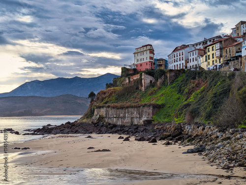 Lastres fishing village and beach, Asturias, Spain, Europe photo