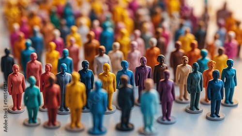 Wallpaper Mural Colorful figurines representing diverse people stand in row on white background. Miniature figures show collective community. Vibrant array of colors signifies diverse population. Figures closely Torontodigital.ca