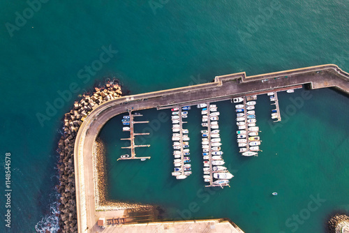 Lastres fishing port, aerial view, Asturias, Spain, Europe photo