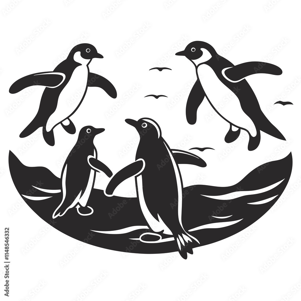 Naklejka premium penguins on the ice