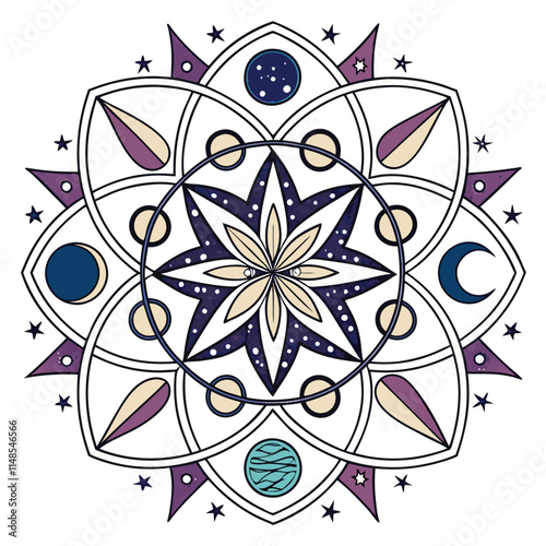 celestial mandala with stars moons and planeta