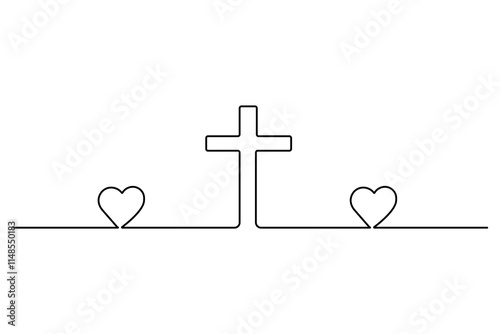 Christian three cross icon continuous one line art drawing with editable stroke vector Icon.