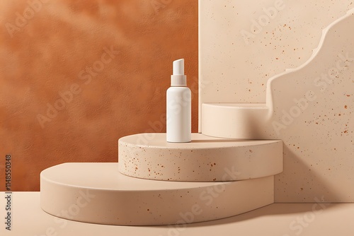 Luxury Skincare Products on Minimalist White Platform, Natural Serum Bottle on Stone Podium with Pampas Grass, Podium background platform product mockup
