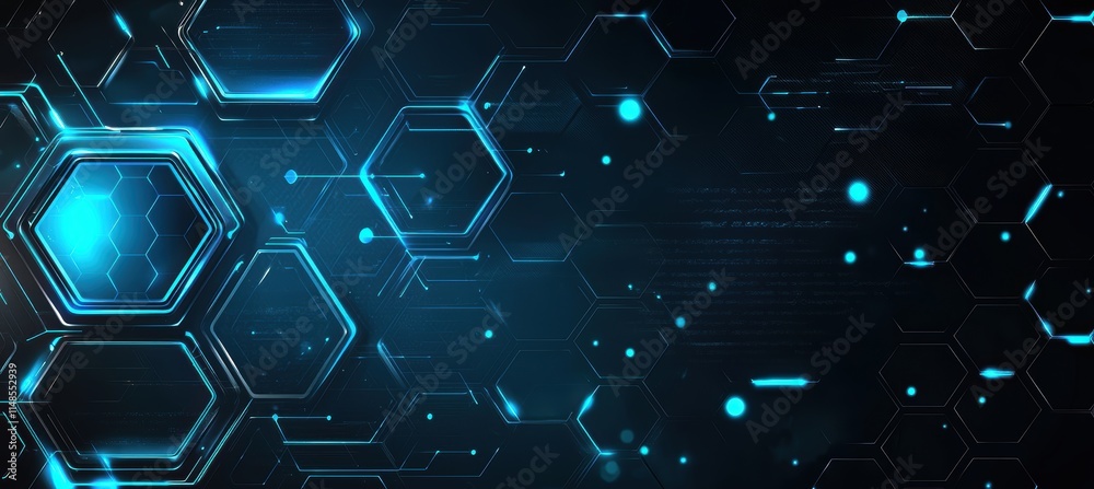 Fototapeta premium Futuristic AI Researcher Email Signature Design with Metallic Background and Hexagonal Frame