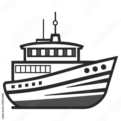 boat line art on white background