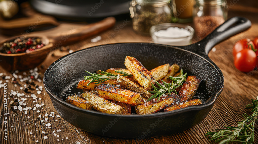 Handcrafted Fries Served in a Rustic Kitchen