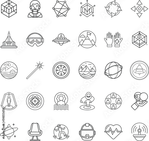 Futuristic Technology Icons Metaverse, VR, Space, and Exploration