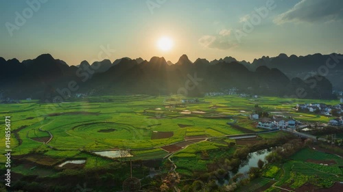 Timelapse sunset over Wanfenglin, forest of Ten Thousands Peaks, Guizhou, China
