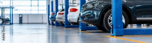 Wallpaper Mural Modern Automotive Service Center with Efficient Blue Hydraulic Lifts Torontodigital.ca