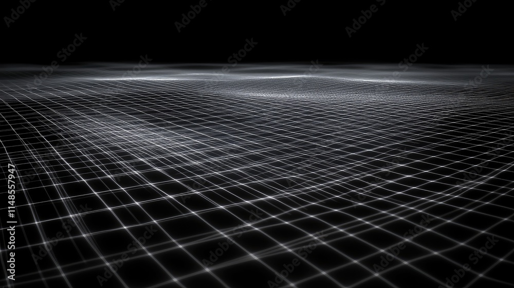Naklejka premium Abstract line background with a glowing, grid-like pattern of interconnecting lines on black.