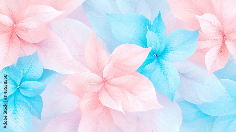 Obraz premium Vibrant Floral Watercolor Design, A playful blend of blue and pink flowers, perfect for Valentine's Day and winter celebrations, an abstract pattern for festive backgrounds.