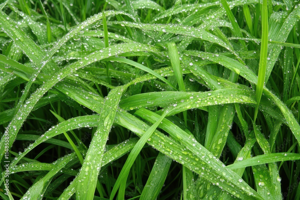 Fresh Green Grass with Water Droplets in a Lush Natural Setting Fresh Green Grass with Water Droplets in a Lush Natural Setting
