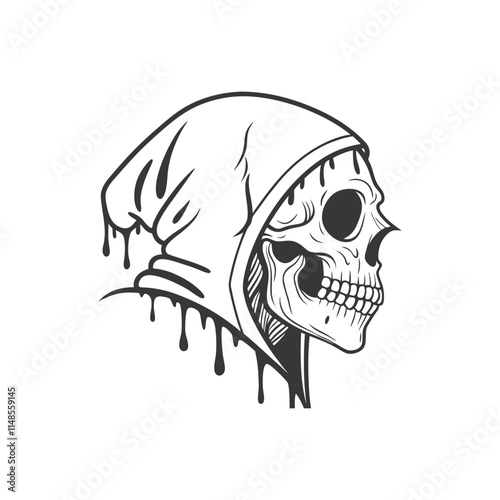 crescent moon skull vector handdrawn stippling style