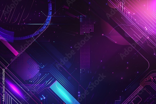 A purple and blue abstract background with geometric shapes, Abstract blue purple and pink tech background with big arrows sign digital and stripes technology concept space for your text

