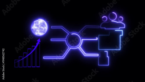 neon business graph database report with KPI metrics connected to database. finance, sales, marketing checked icon. 4k motion video.Neon Data management data analyst business analcites system. photo