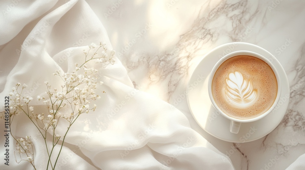 Fototapeta premium Wake up with morning coffee. Empty place for inspirational, motivational text, quote or logo. with copy space.top view.