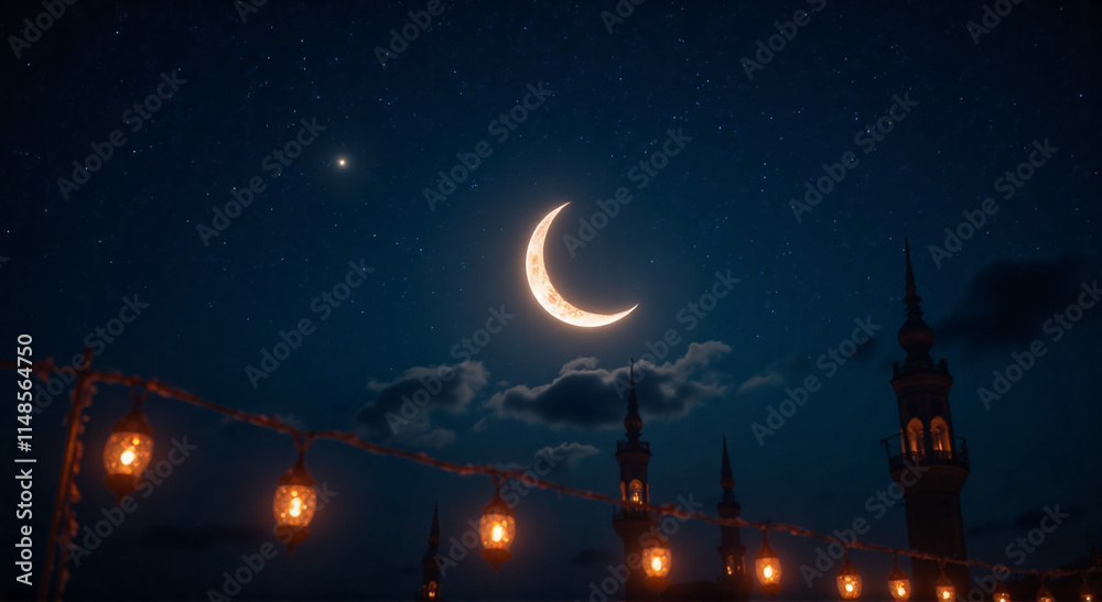 Naklejka premium moon and mosque