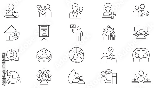 Human Rights line icon set. containing equality, inclusion, belonging, culture, tolerance, languages, unity, difference, ethnicity, gender, human rights, group line icon set. UI thin line icon pack.