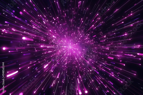Abstract digital tunnel with vibrant colors and geometric patterns suggesting movement, Innovation and technology background, A circular object in shades of purple and black
